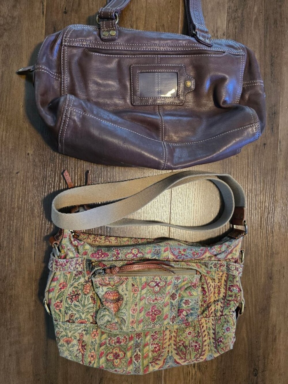 Vintage 1990s Fossil Shoulder Bags, Multi Pocket, Leather Canvas, 2 Bag Lot - Picture 2 of 9